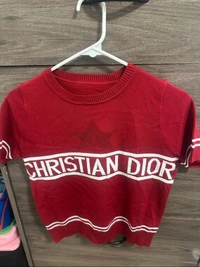 Red Knit Logo Tee with White Banding size S
